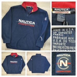 Vintage 90S Nautica Competition Quarter Zipper Fleece XL Made In USA NAUTECH EUC
